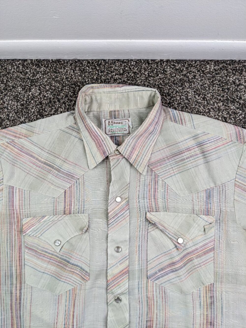 Vintage H Bar C Shirt Western Pearl Snap S/S Multicolor Striped Mens 16.5 XL